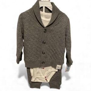 Carter's Charcoal Quilted Cardigan and Train Onesie Set - 9 months NWT